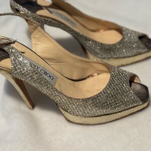 Jimmy Choo Luxury Cocktail Slingback Metallic Evening Heels Italian 41, US 10.5